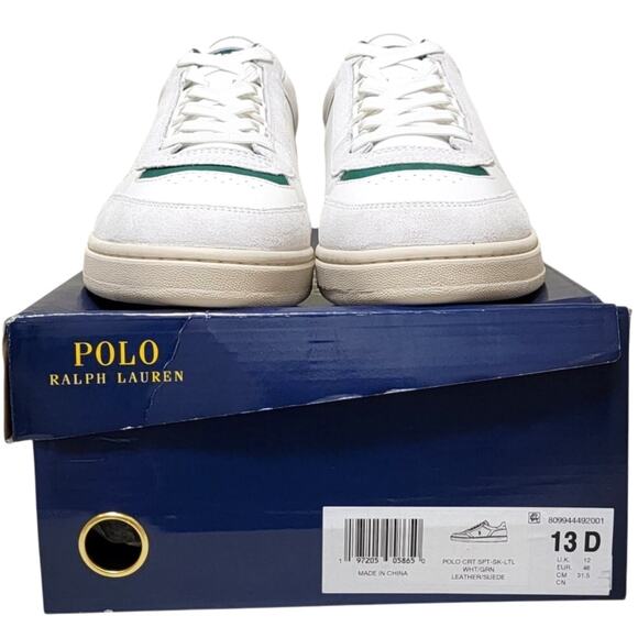 Polo Ralph Lauren Men Polo Court Sport Sneaker Size US 13D White Green Leather - Picture 6 of 6